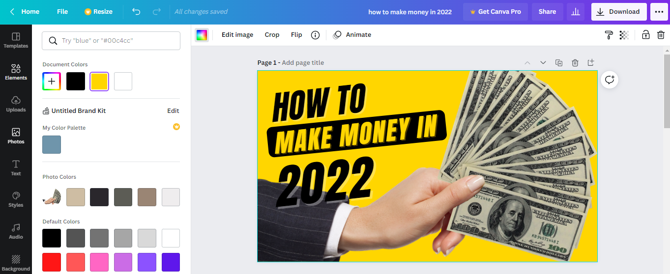 Выбор цвета фона и элементов в Canva
