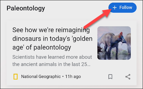 Кнопка 'Follow' для подписки на тему в Discover