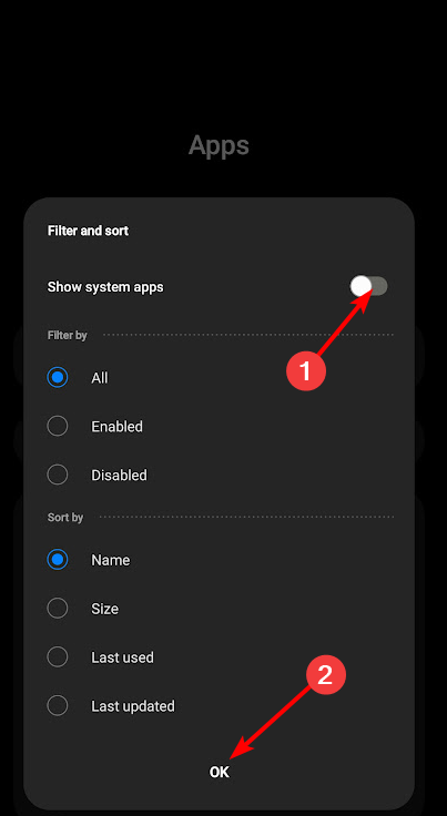 Иллюстрация: включение показа системных приложений
