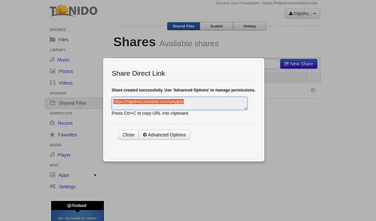 Ссылка на шар Tonido