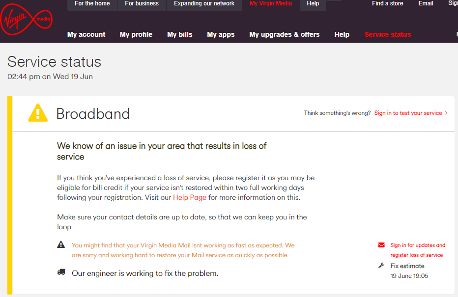Страница статуса провайдера на экране компьютера