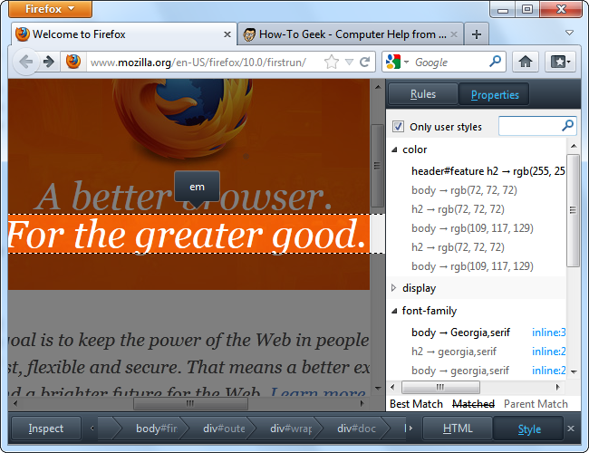 Live‑Edit von CSS‑Regeln im Inspector
