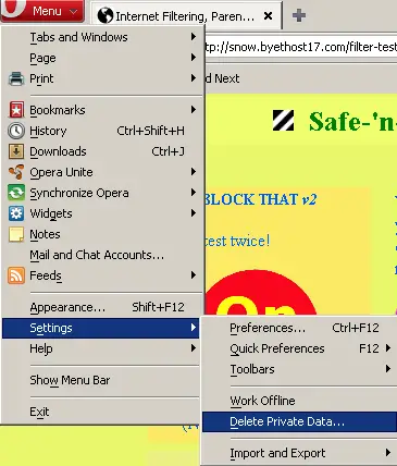 Diálogo Eliminar datos privados en Opera para Windows