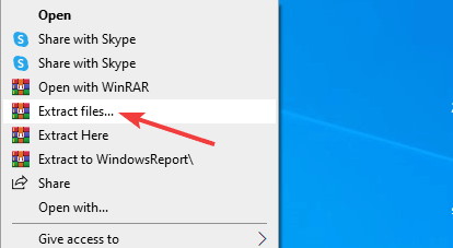 Контекстное меню: извлечь файлы через Проводник