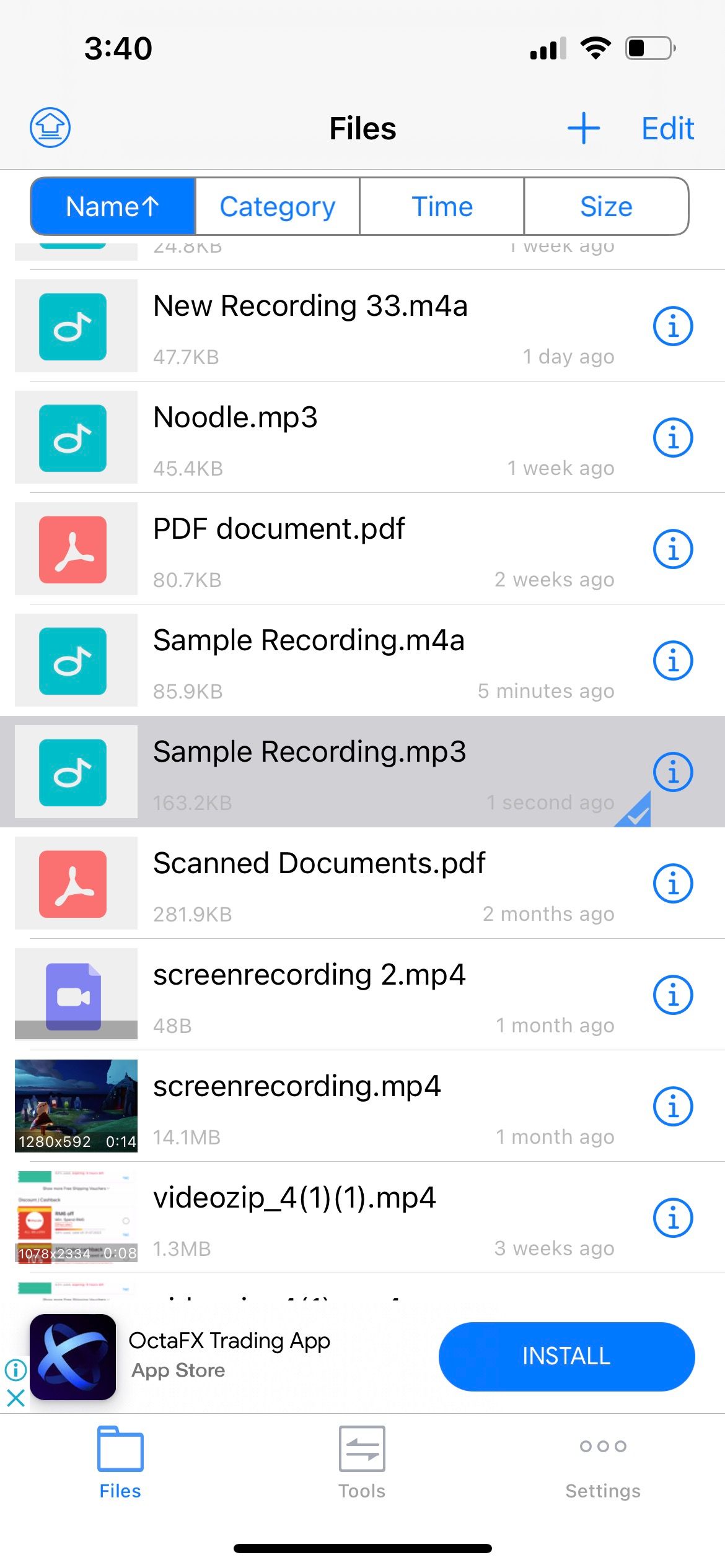 готовый MP3-файл в приложении Media Converter на iPhone