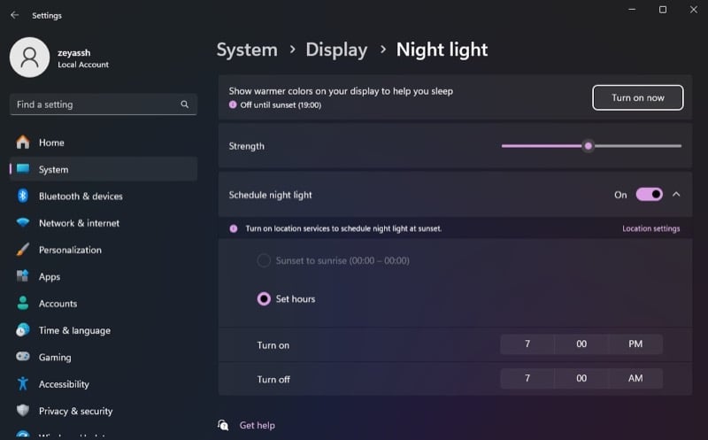 Настройка времени и силы Night Light