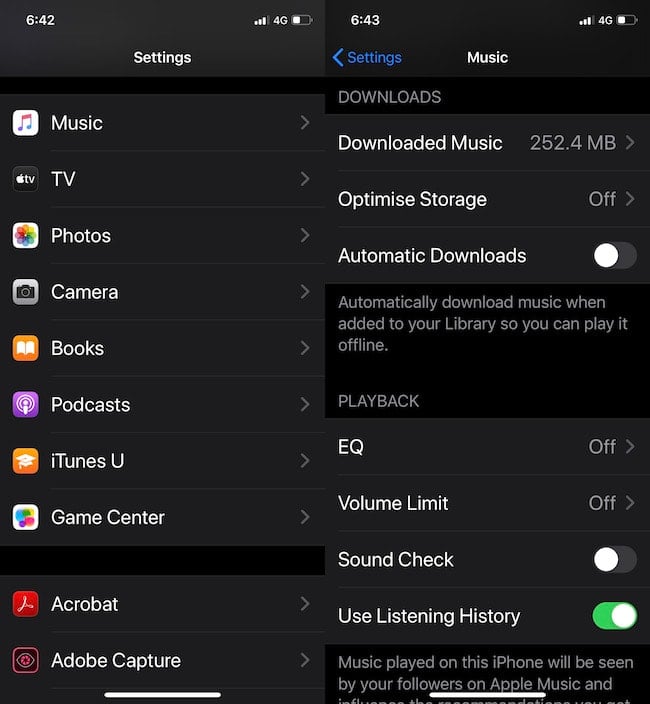 Настройки → Музыка на iPhone
