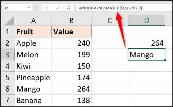 INDEX и MATCH для возврата названия продукта
