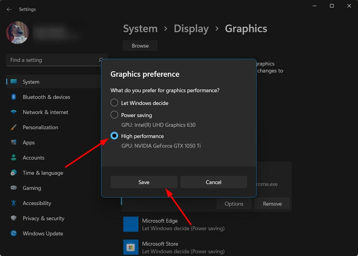 Опция выбора режима High Performance для Chrome