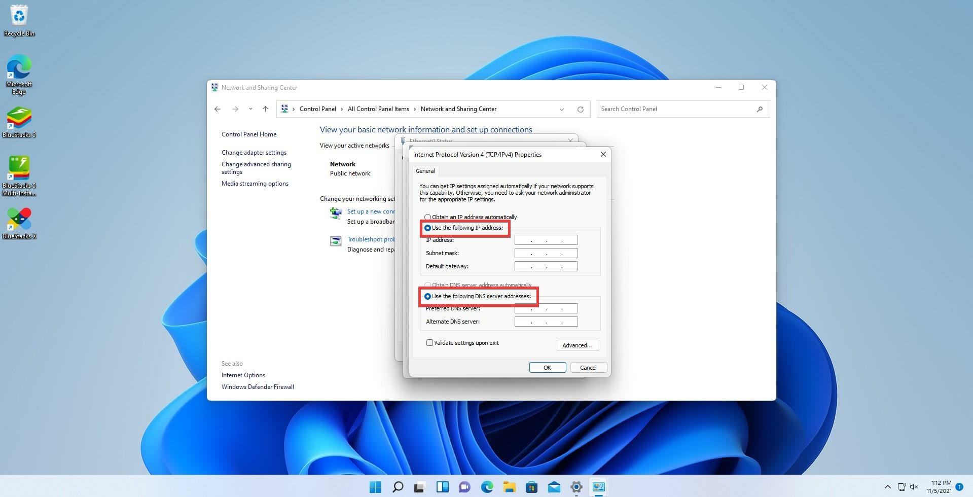 Impostare indirizzo IP e DNS manualmente per disabilitare DHCP