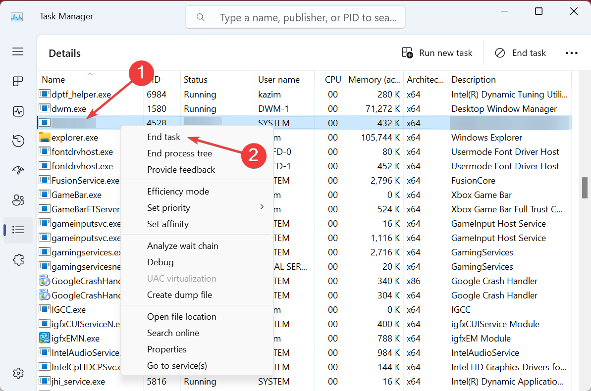Завершение процесса ekrn.exe в Диспетчере задач