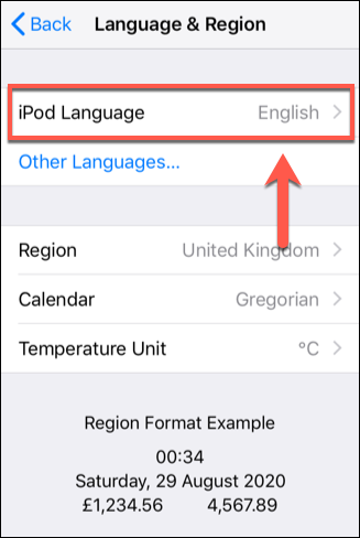 Нажмите на опцию Язык устройства, чтобы изменить язык iOS