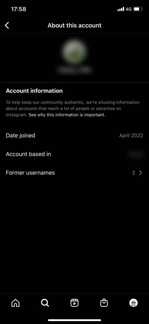 Страница «О профиле» в Instagram с разделом о сменах имени
