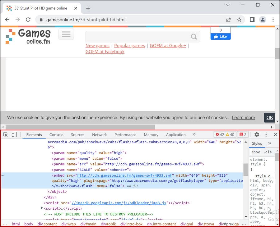 Инструменты разработчика Chrome открыты