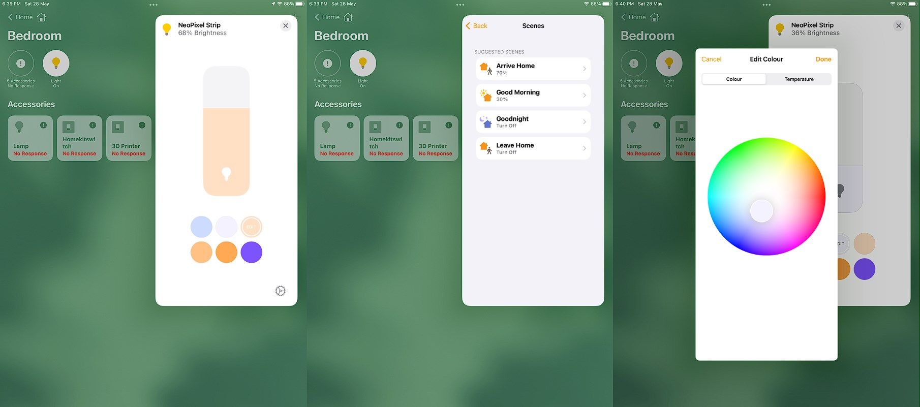 change color brightness using apple homekit app