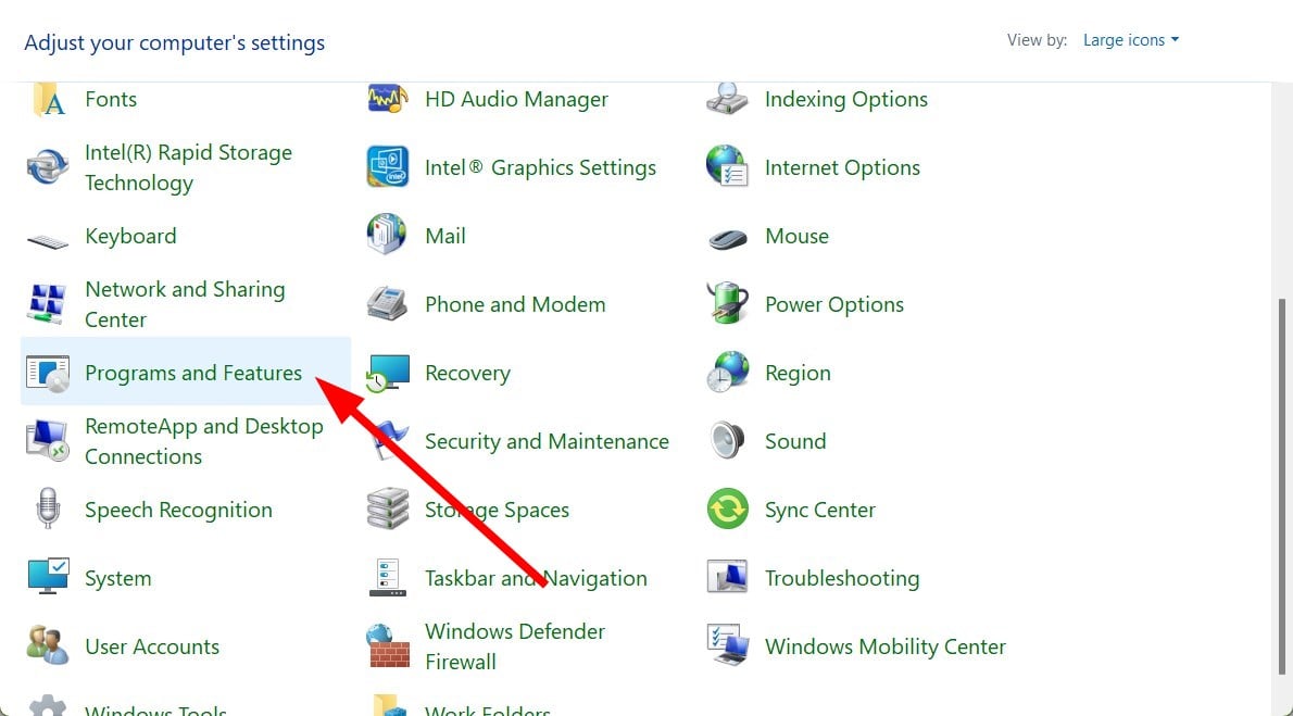 Раздел Программы и компоненты
