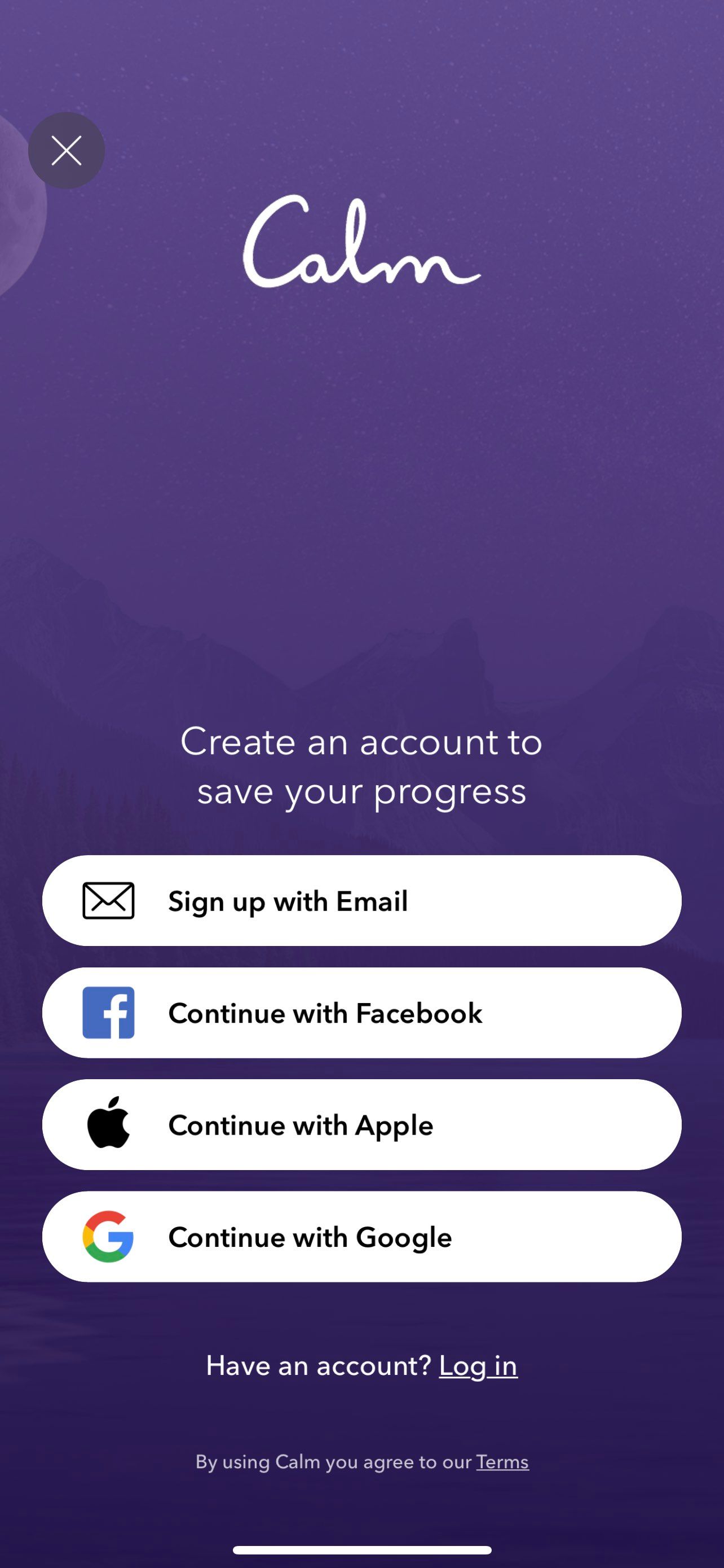 Calm app Sign in with Apple option