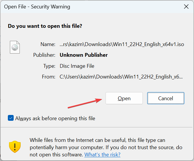Диалог Открыть ISO