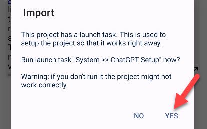 Подтвердите запуск стартовой задачи, нажав