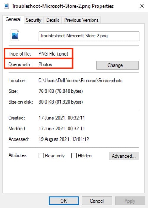 Определение текущей ассоциации файла в Windows 10
