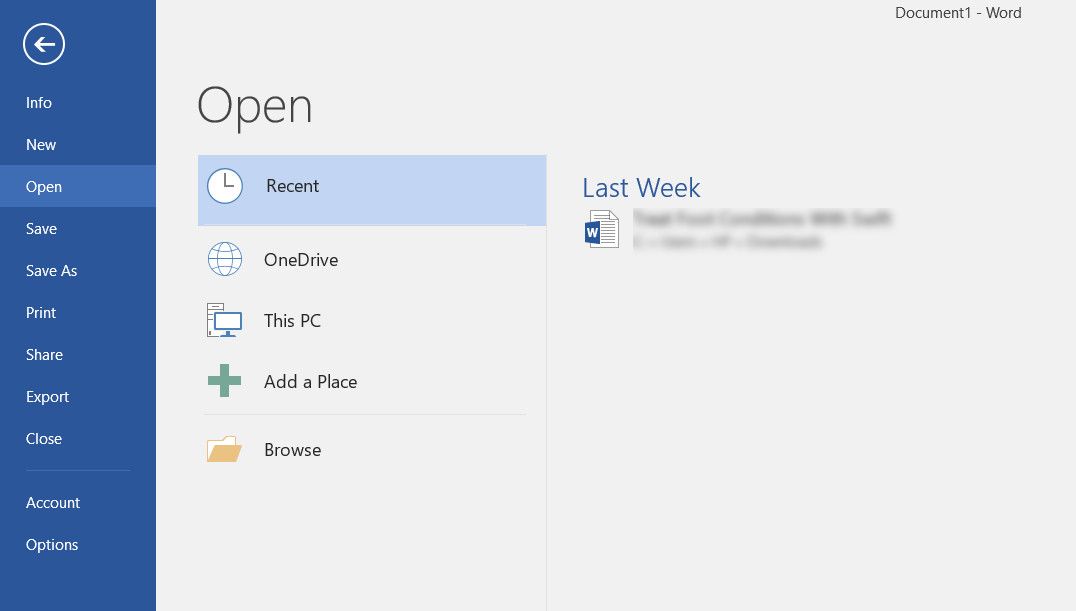 Выбор опции Учетная запись