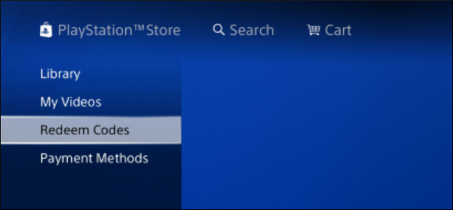 Опция Redeem Codes в меню PlayStation Store