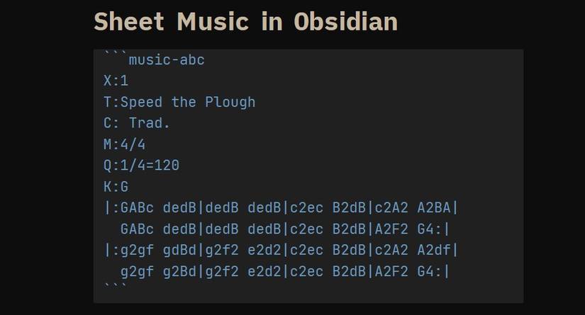 Написание нот в Obsidian с рендерингом ABCjs