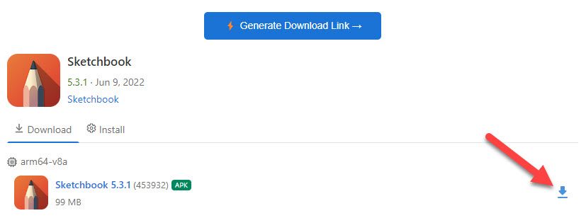 Нажмите иконку загрузки для APK