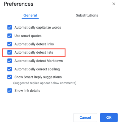 Автоопределение списков в Google Docs