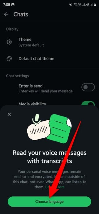 Выбор языка для транскрипта