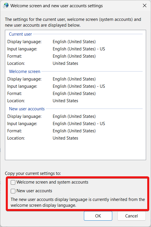 Включите копирование текущих настроек
