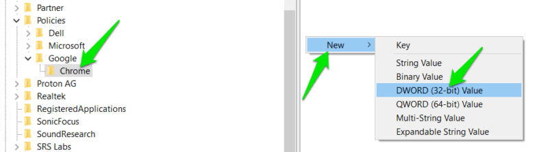 Создание записи для режима Инкогнито