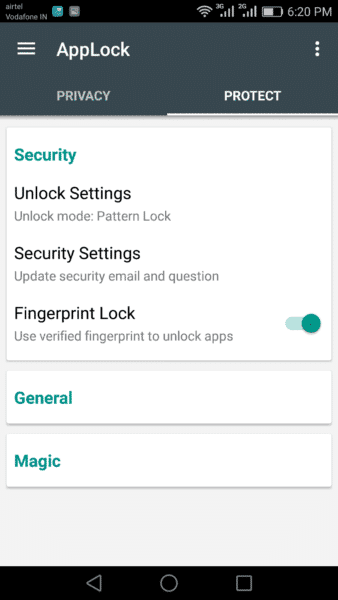 Включение блокировки по отпечатку в AppLock