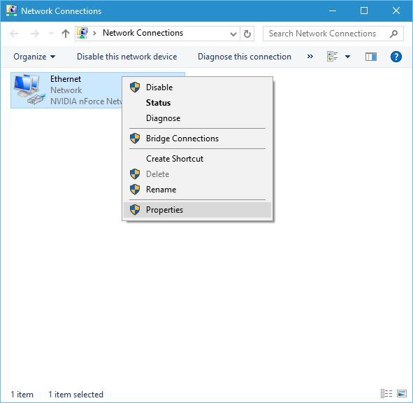 Свойства сетевого подключения Windows 10