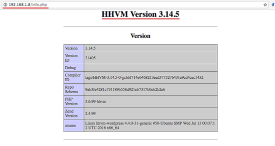 Информация phpinfo() — HHVM