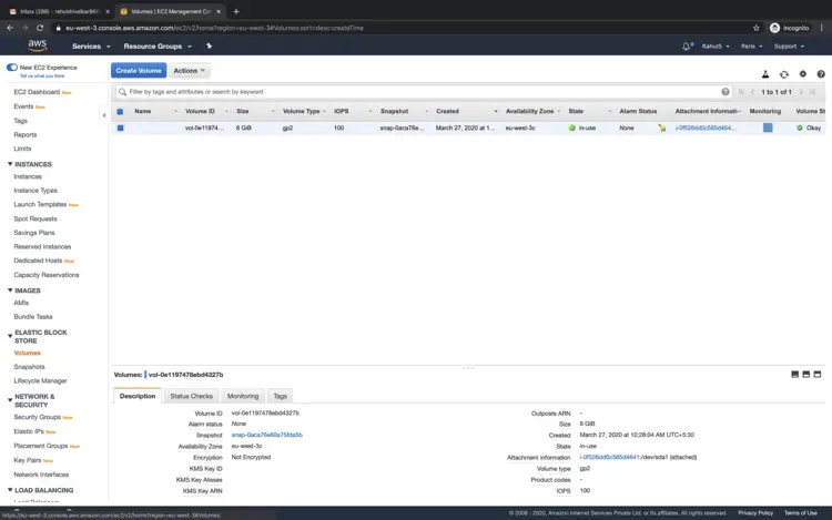 Создать том EBS