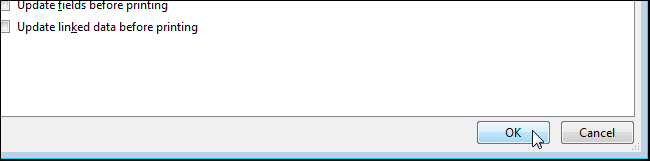 Кнопка ОК в диалоге Параметры Word