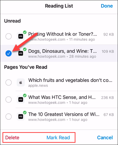 Удаление или пометка как прочитанная на iPhone