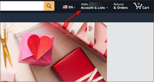 Меню Accounts & Lists на Amazon