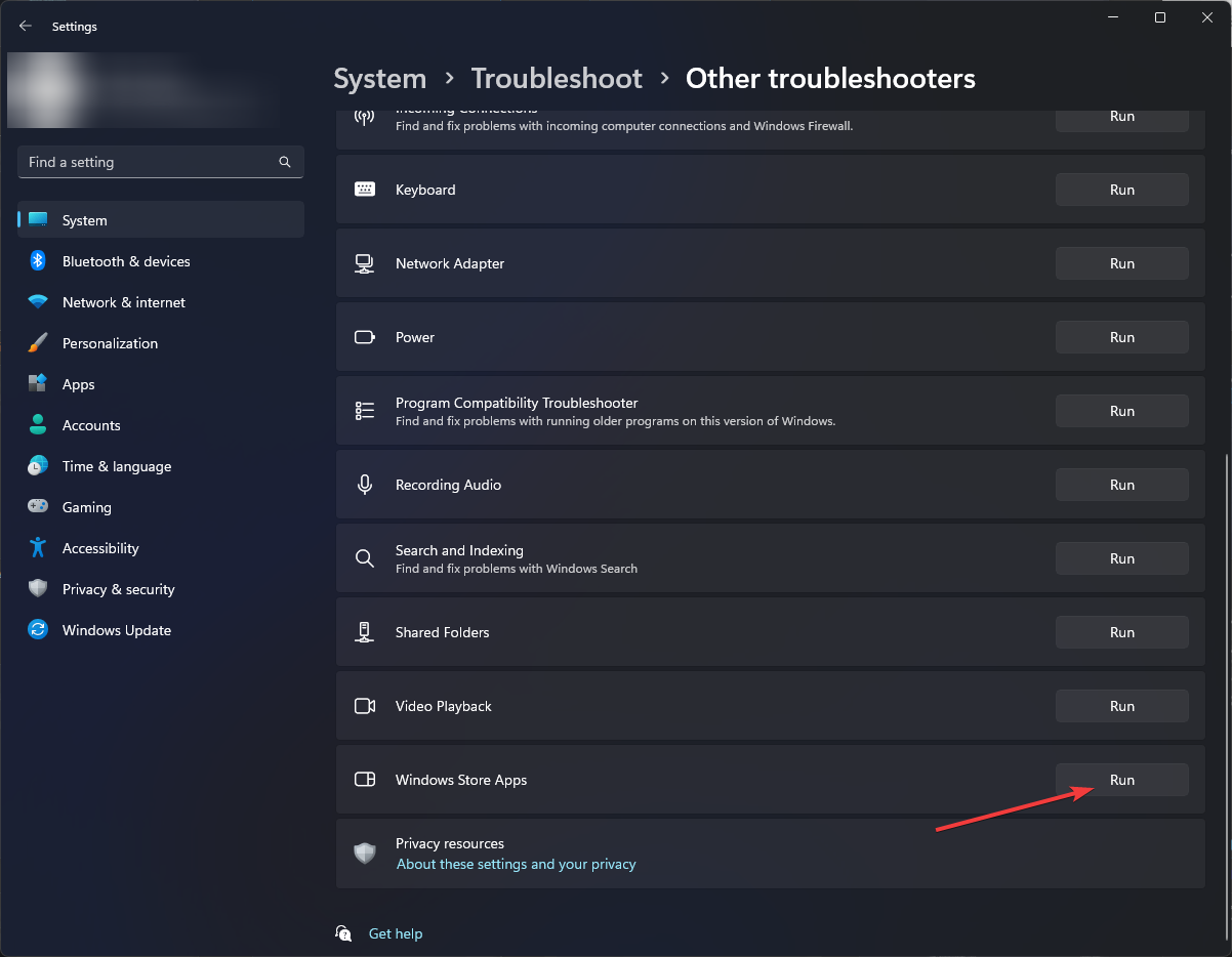 Приложение Магазина Windows — запуск устранителя