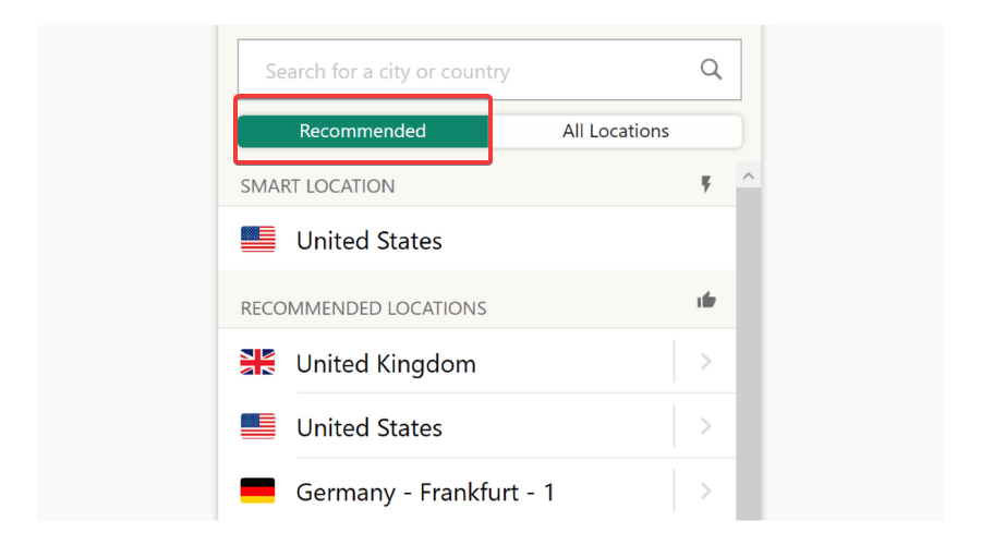 Список рекомендованных серверов ExpressVPN