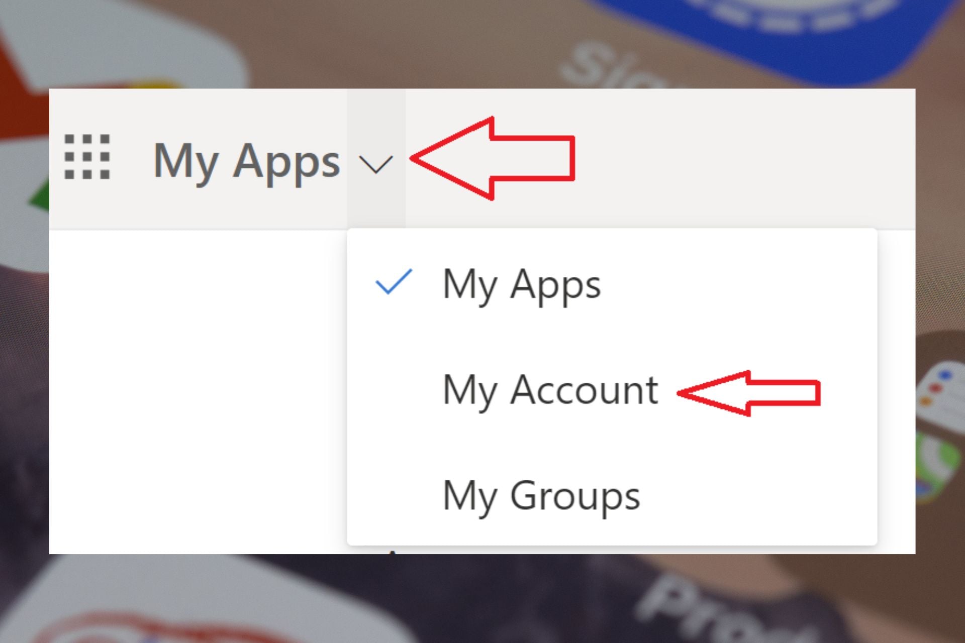 Меню «Мой аккаунт» в интерфейсе Microsoft 365