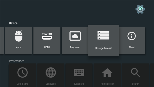 Раздел настроек «Хранилище и сброс»
