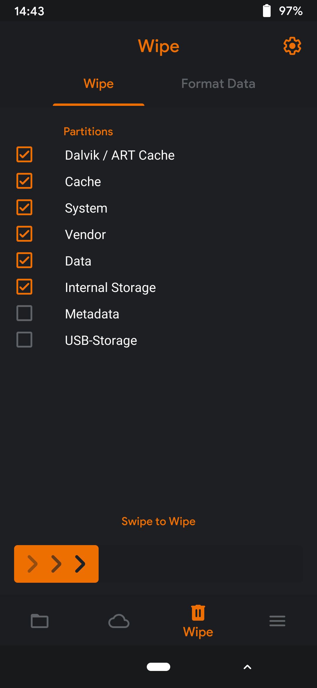 Опции для выбора при чистой установке
