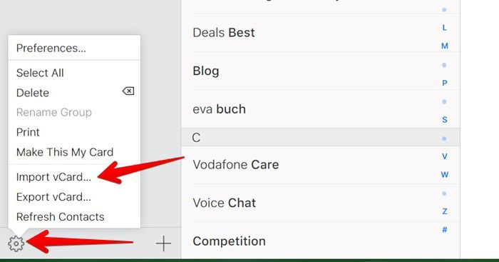 Импорт vCard в Контакты iCloud