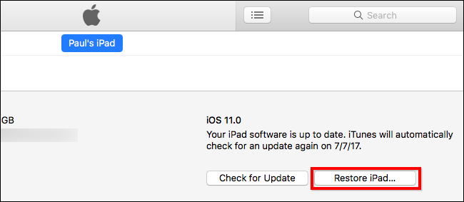Страница сводки в iTunes с кнопкой восстановления