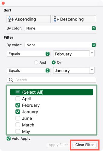Нажмите Clear Filter