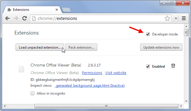 Загрузите распакованное расширение в Chrome через chrome://extensions/