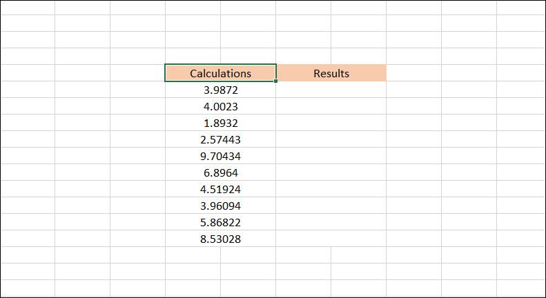 Таблица расчётов и результатов