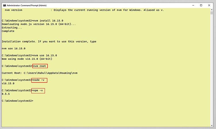 Проверка версии Node и npm на Windows